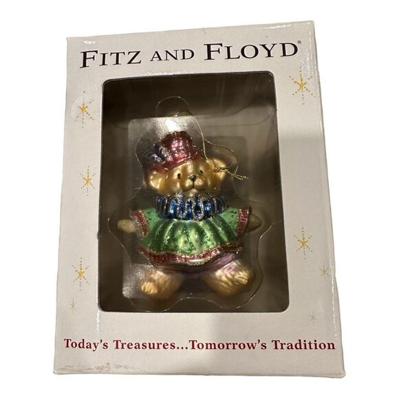 Fitz and Floyd Christmas Court Boy Bear" Glass Ornament In Box - Picture 5 of 14